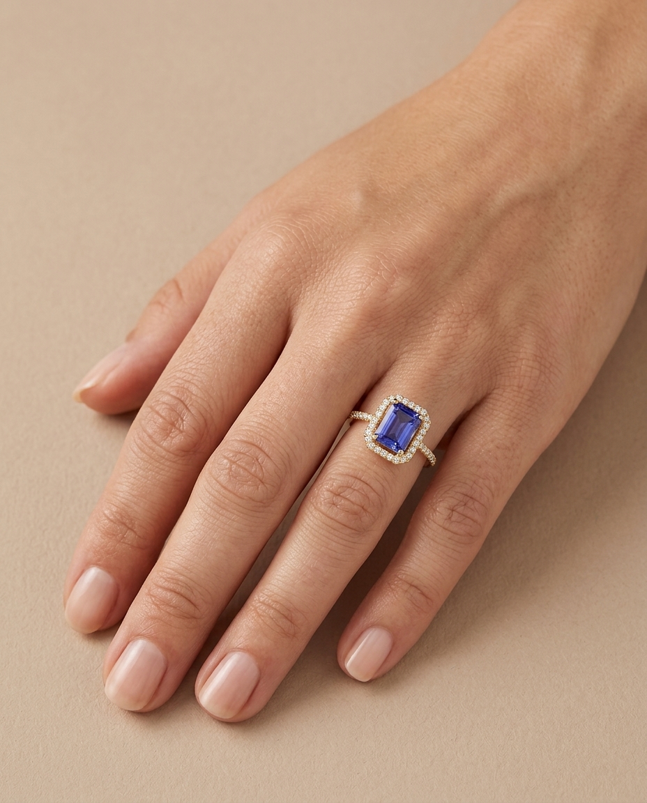 14KT Yellow Gold Tanzanite and Diamonds Ring view 2