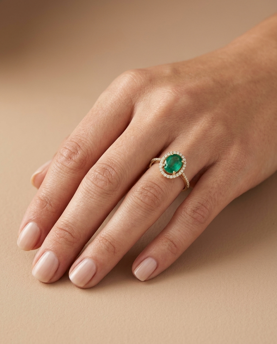 Yellow Gold Emerald Ring with Diamonds view 2