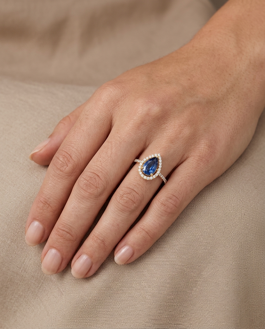14KT Yellow Gold Kyanite and Diamonds Ring on model
