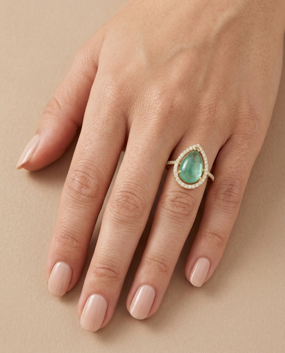 14KT Yellow Gold Emerald and Diamonds Ring view 2