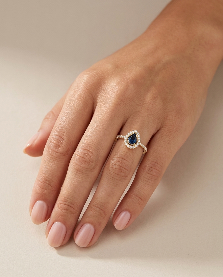 14KT Yellow Gold Sapphire and Diamonds Ring view 2