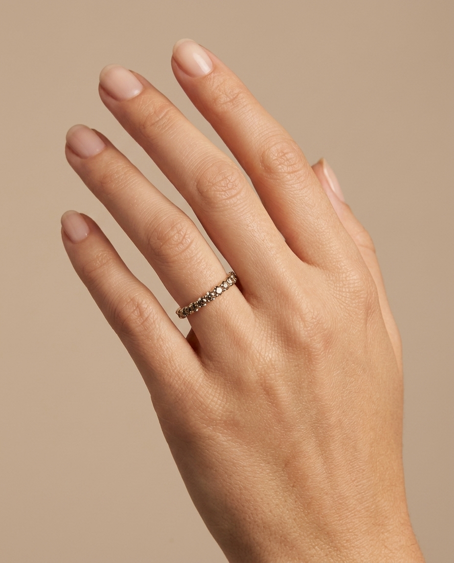 14KT Yellow Gold Champagne Diamond Eternity Band on model