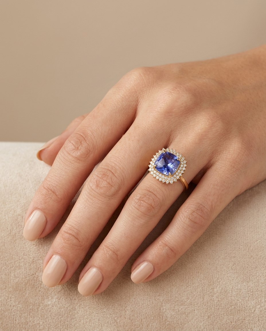 14KT Yellow Gold Tanzanite and Diamonds Ring view 2