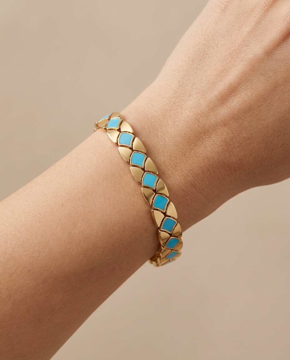 14KT Gold Turquoise Link Bracelet view 2