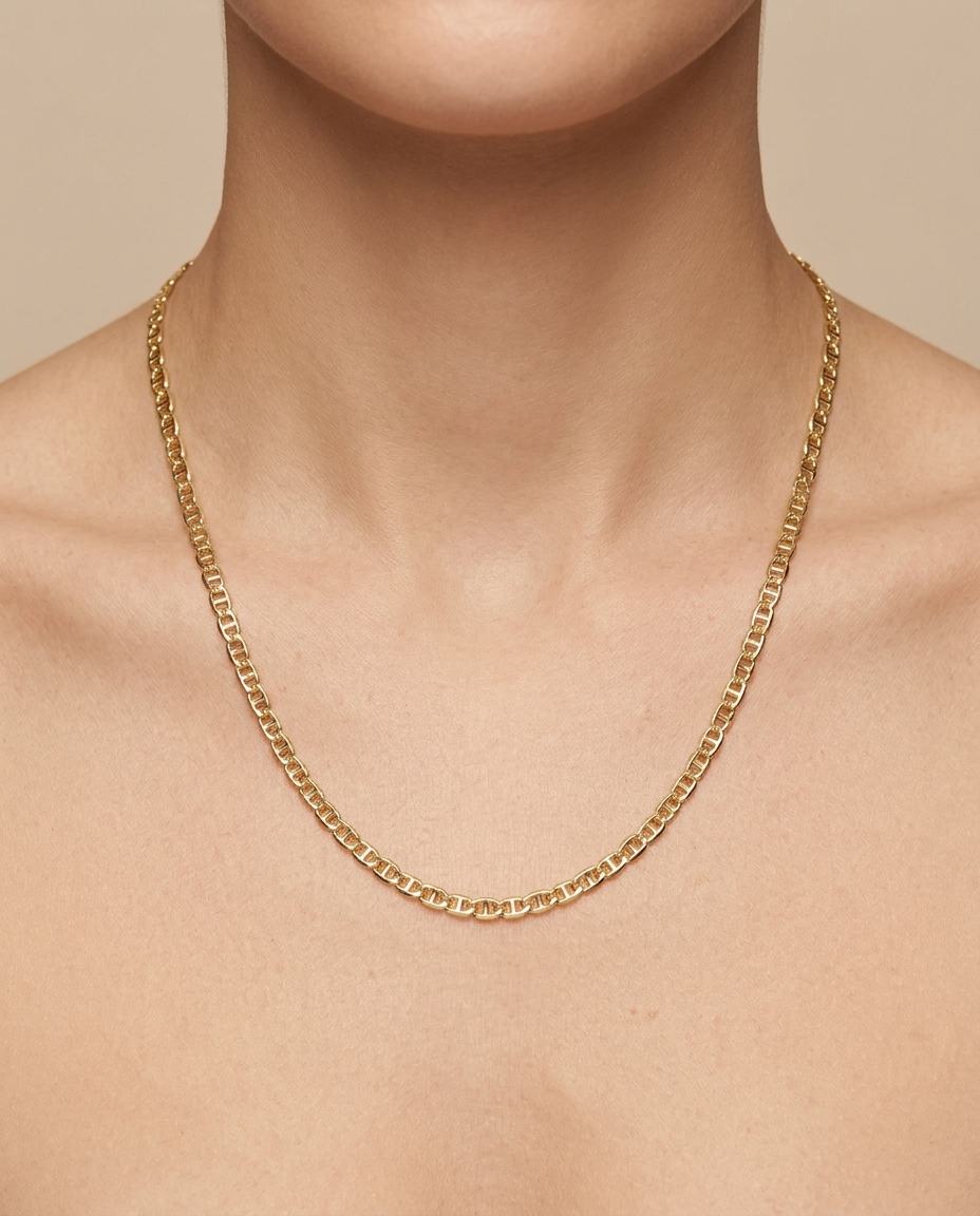 14KT Gold Mariner Link Chain Necklace on model