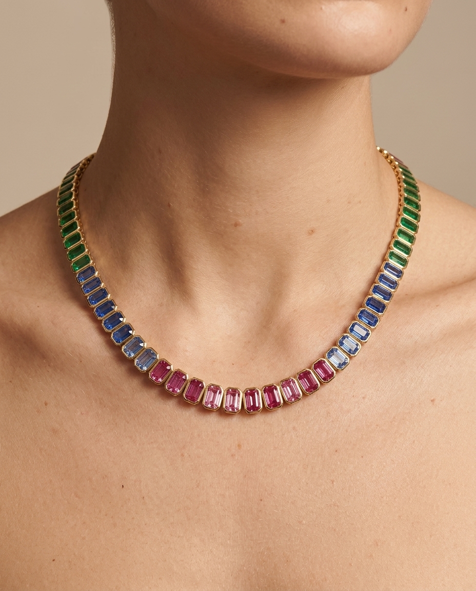 14KT Gold Multi Sapphire Necklace view 2