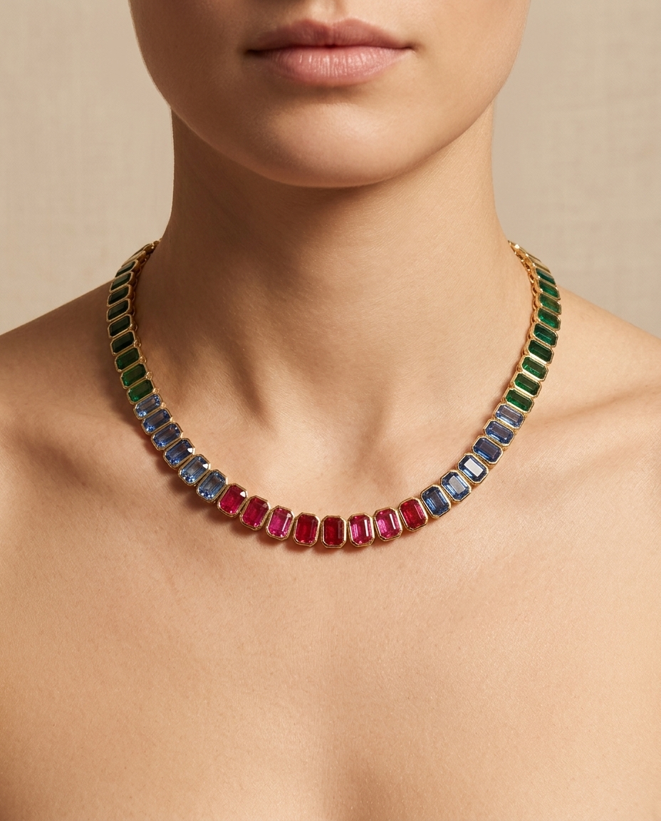 14KT Gold Multi Sapphire Necklace view 2