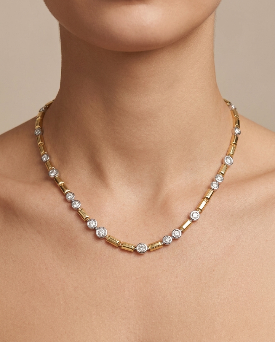 14KT Two Tone Gold Diamond Necklace view 2