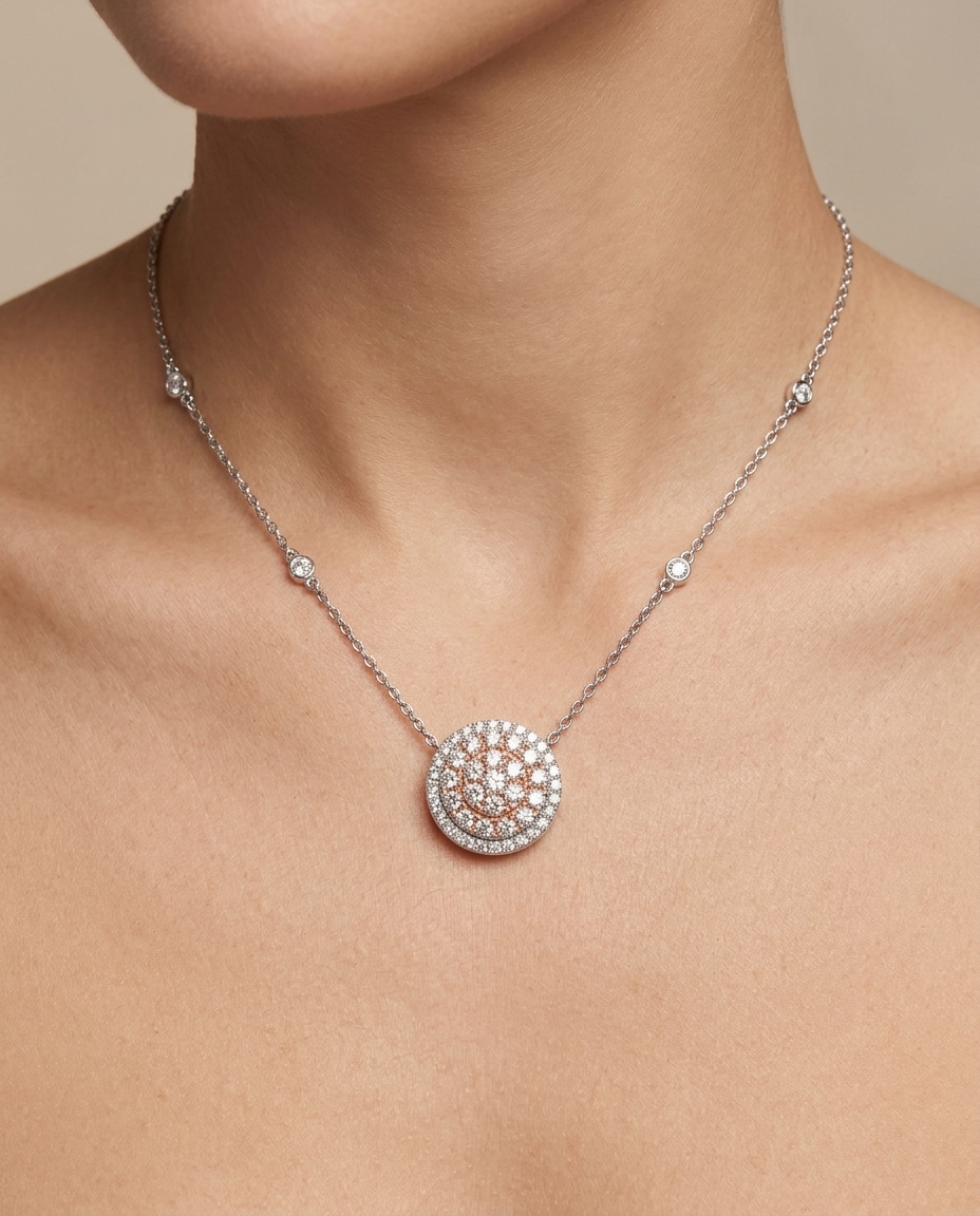 14KT White Gold 2 Tone Diamond Necklace on model