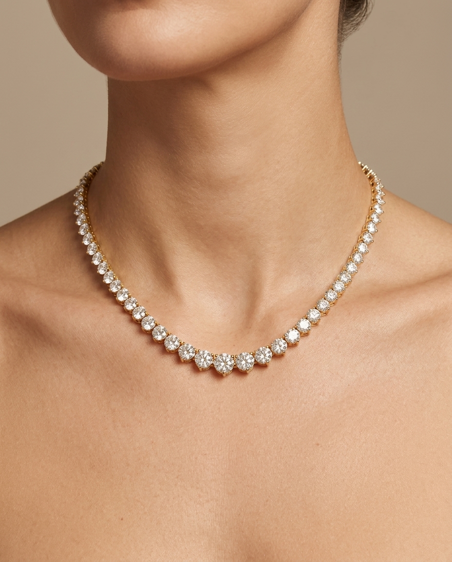 14KT Gold Diamond 3 Prong Tennis Necklace (10.00 CTS) view 2