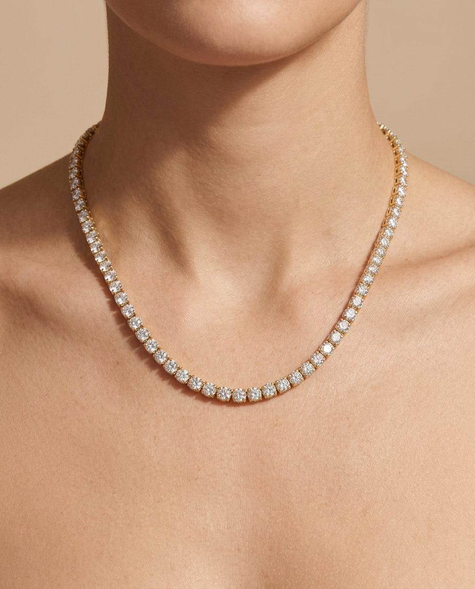 14KT Yellow Gold Diamond Tennis Necklace view 2