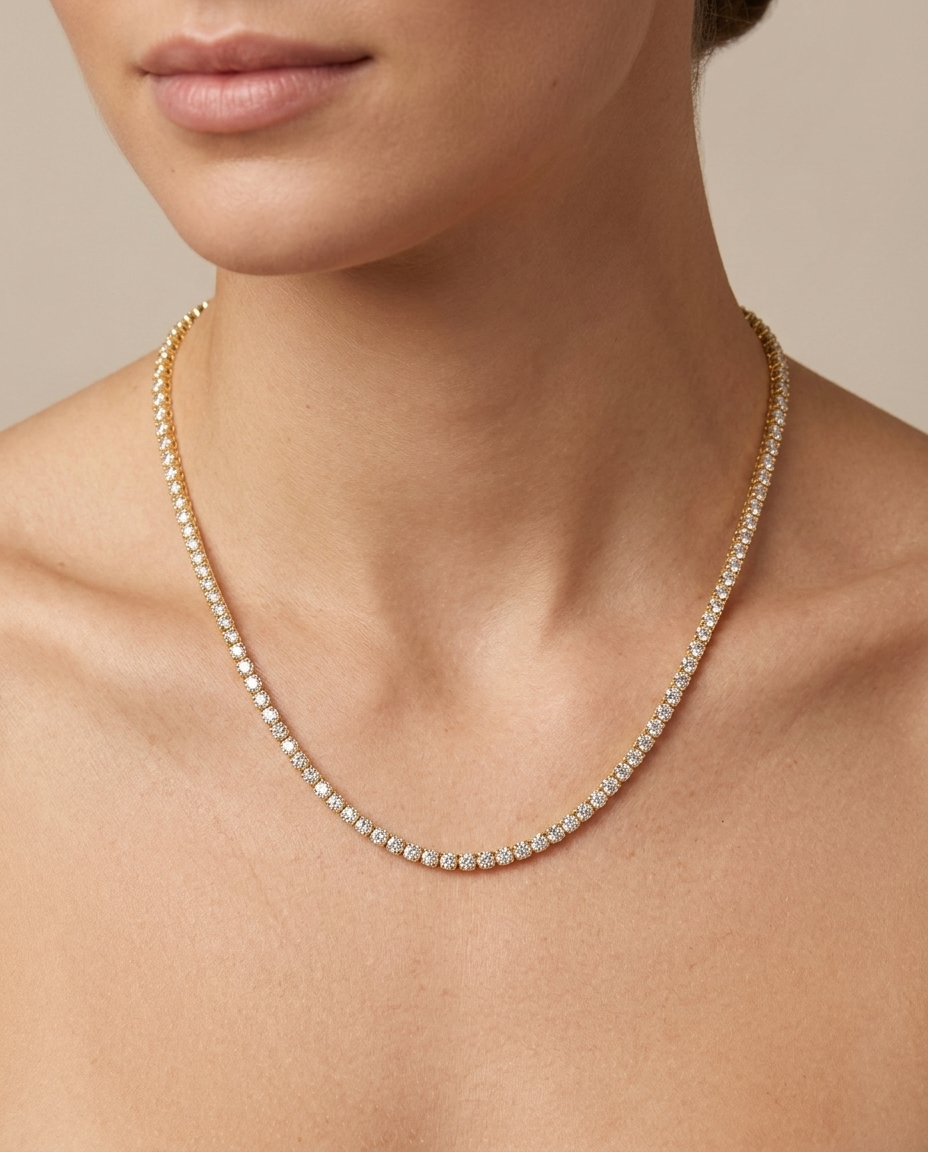 14KT Gold Champagne Diamond Tennis Necklace view 2