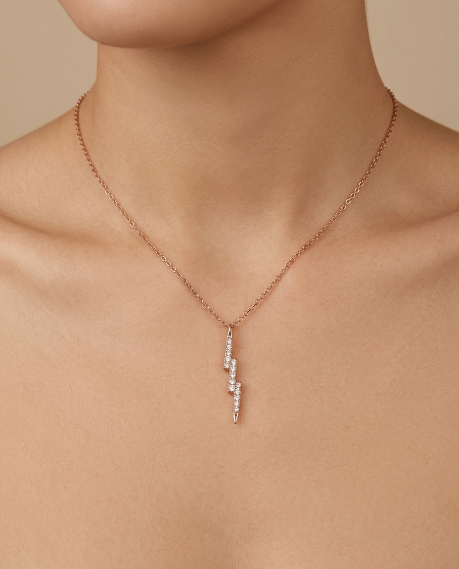 14KT Gold Diamond Lightning Boltnecklace view 2