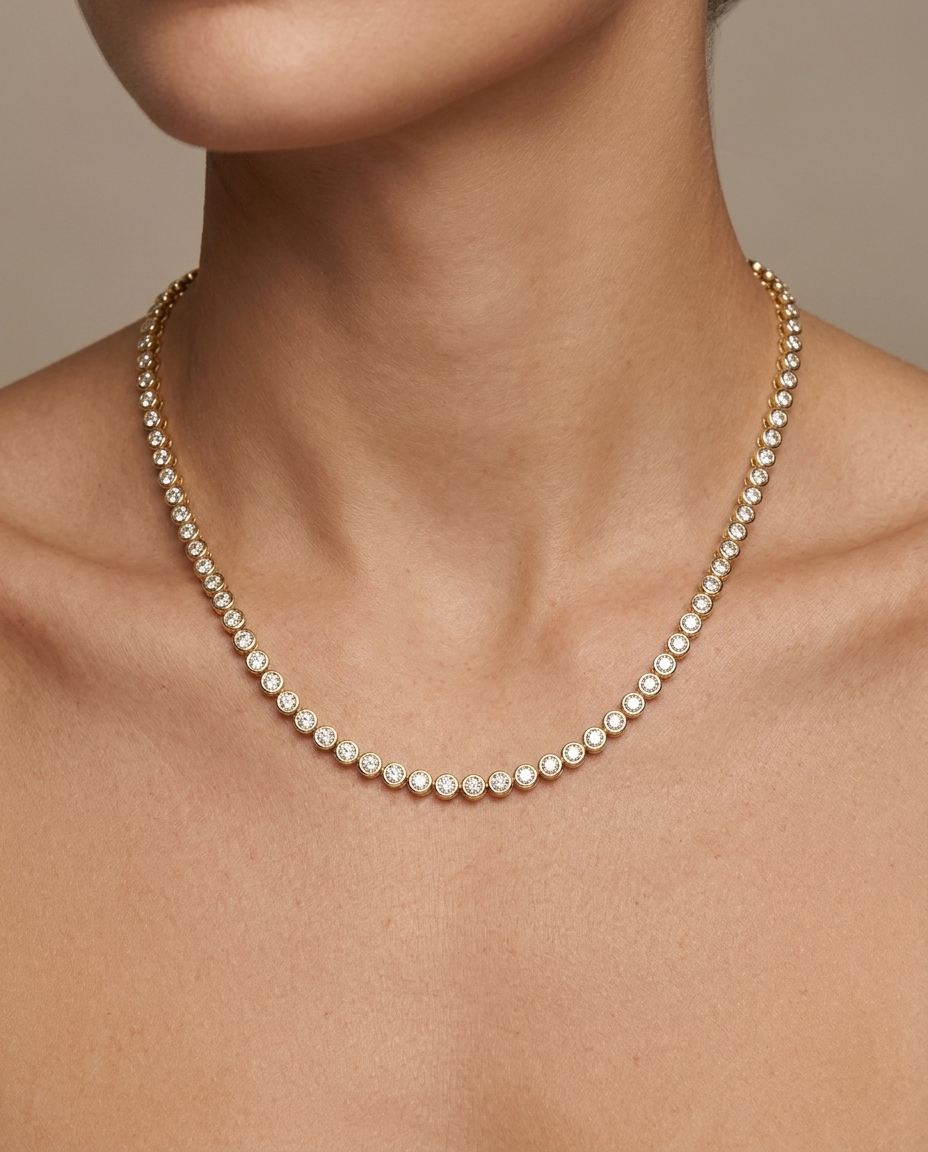 14KT Gold Diamond Bezel Tennis Necklace (5.00 CTS) view 2