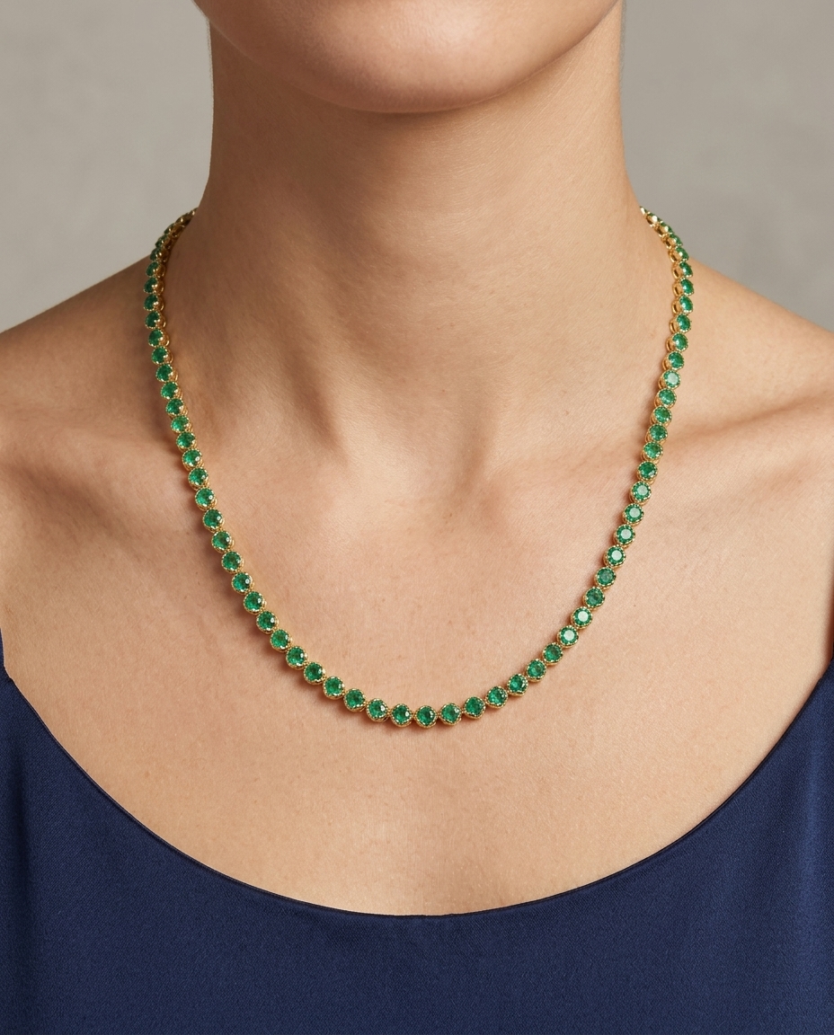 14KT Gold Emerald Tennis Necklace (8.00 CTS) view 2