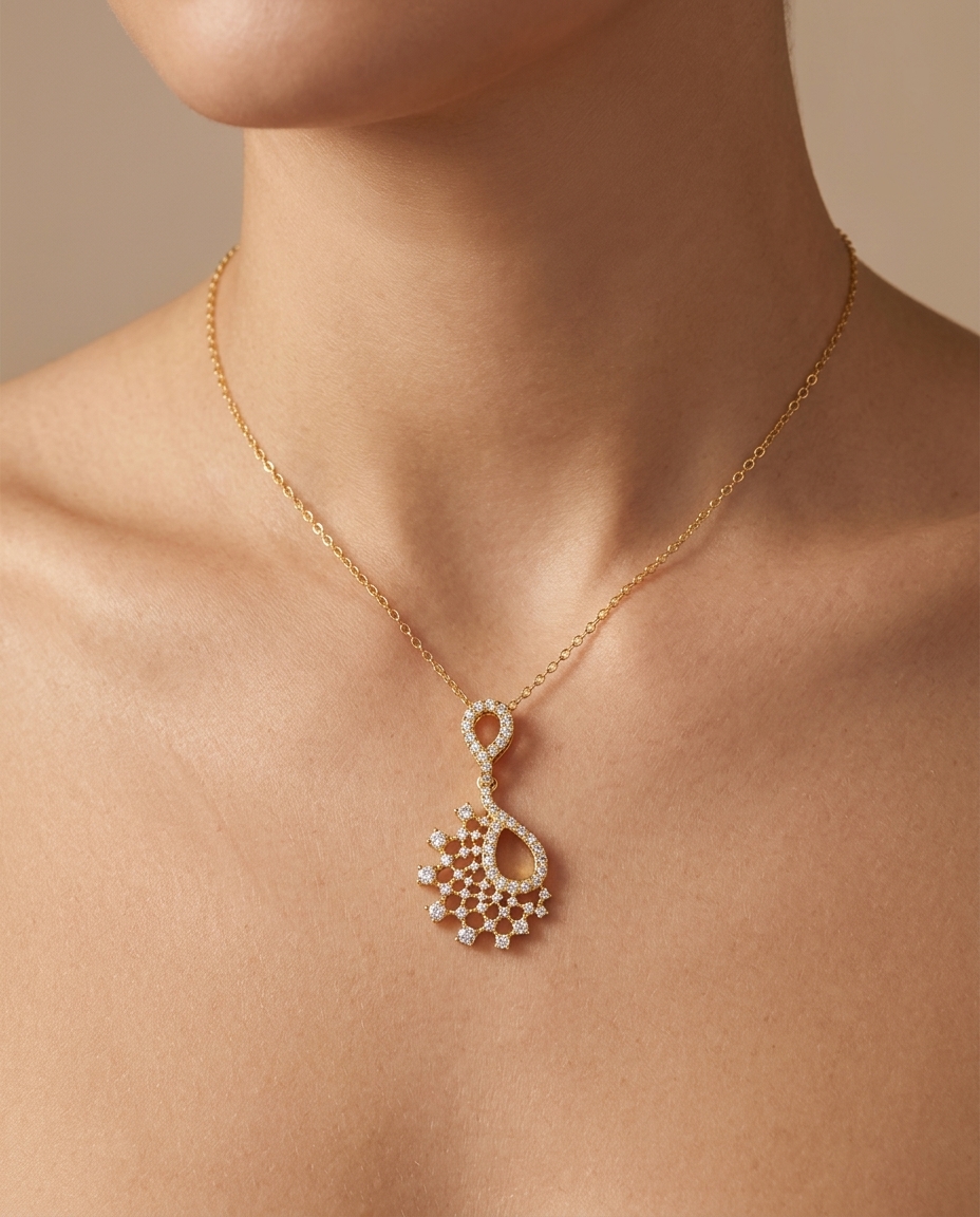 14KT Gold Diamond Necklace view 2