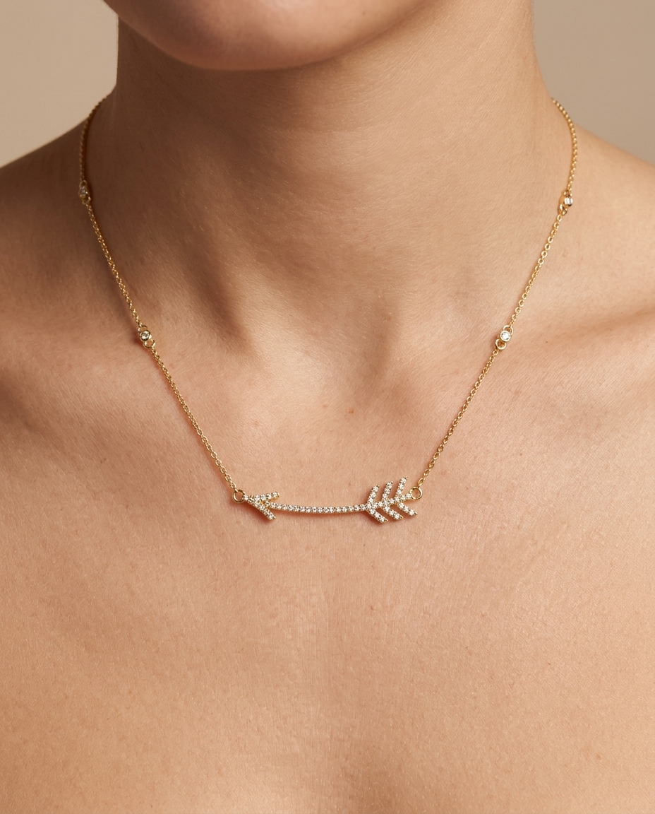 14KT Yellow Gold Arrow Pendant with Diamond Necklace view 2