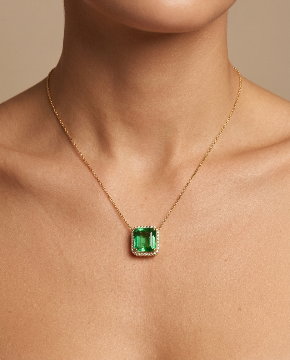 14KT Yellow Gold Green Tourmaline and Diamond Necklace view 2