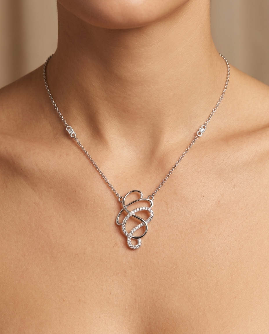 14KT White Gold Diamonds Necklace on model