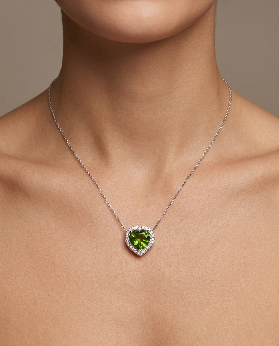 14KT White Gold Green Tourmaline and Diamond Necklace view 2
