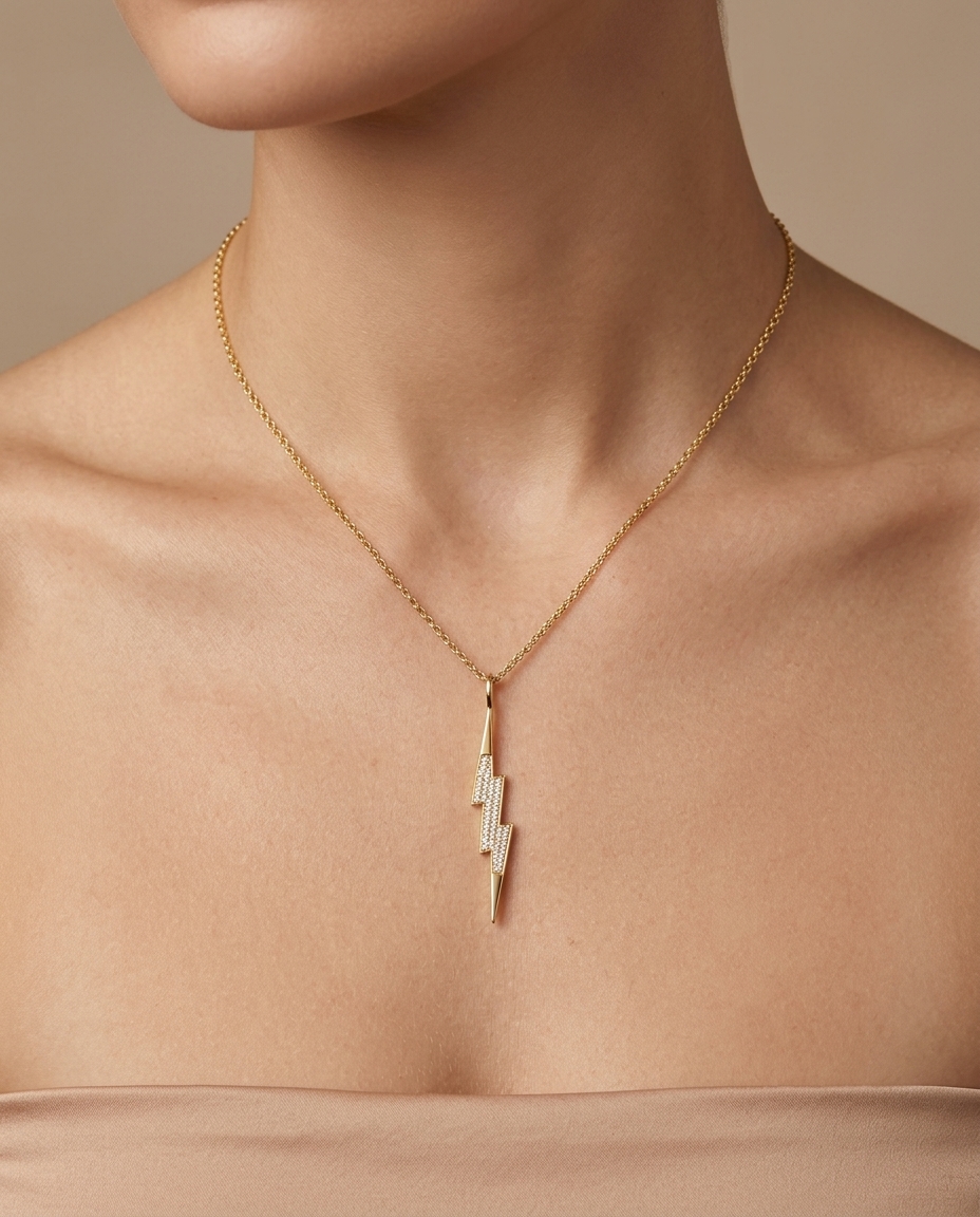 18KT Gold Diamond Necklace on model