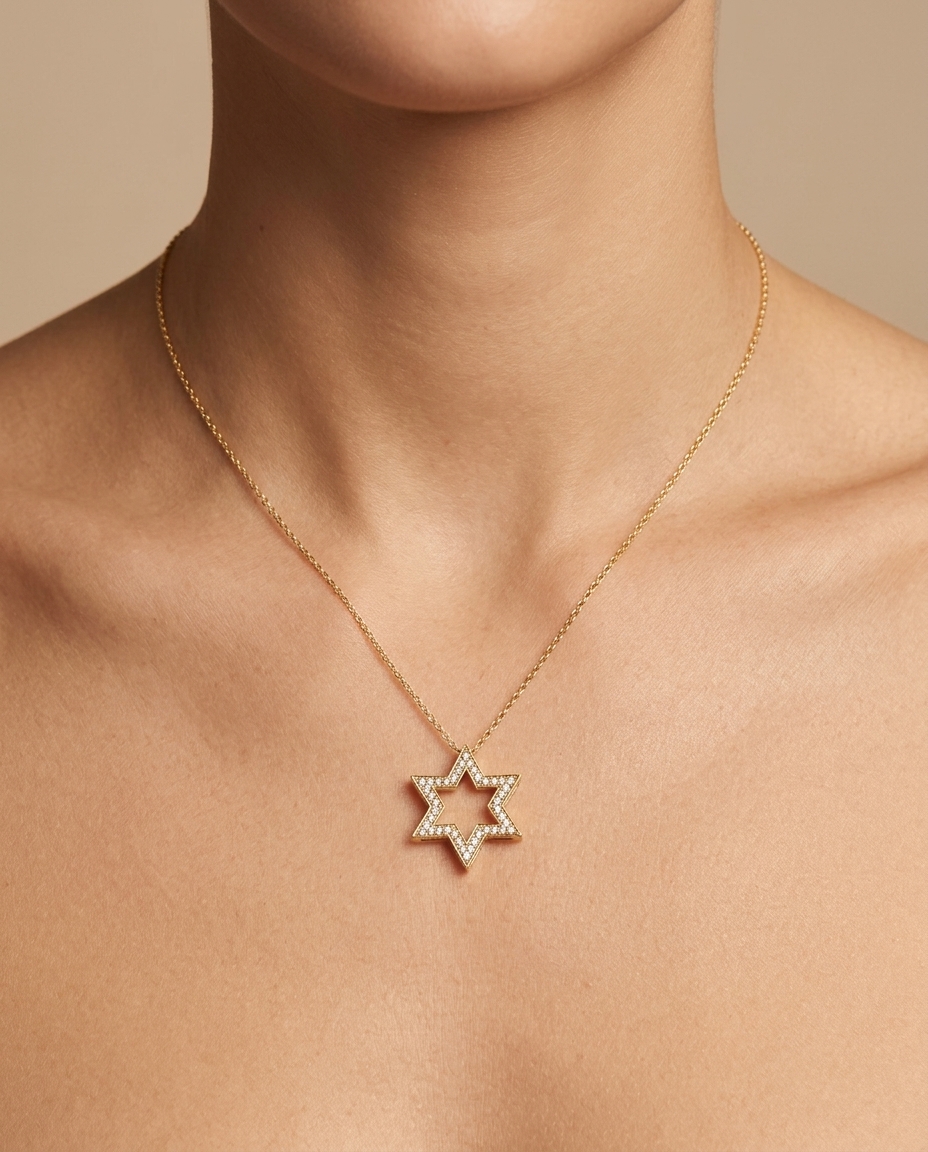 18KT Gold Diamond Star Necklace on model