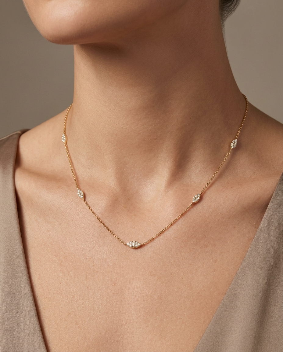 18KT Gold Diamond Necklace on model