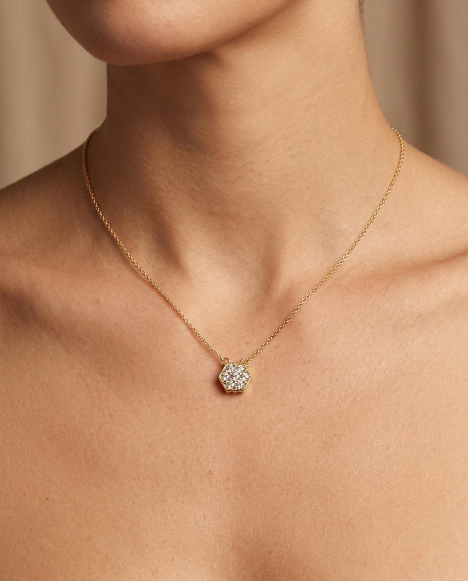 18KT Gold Diamond Necklace on model