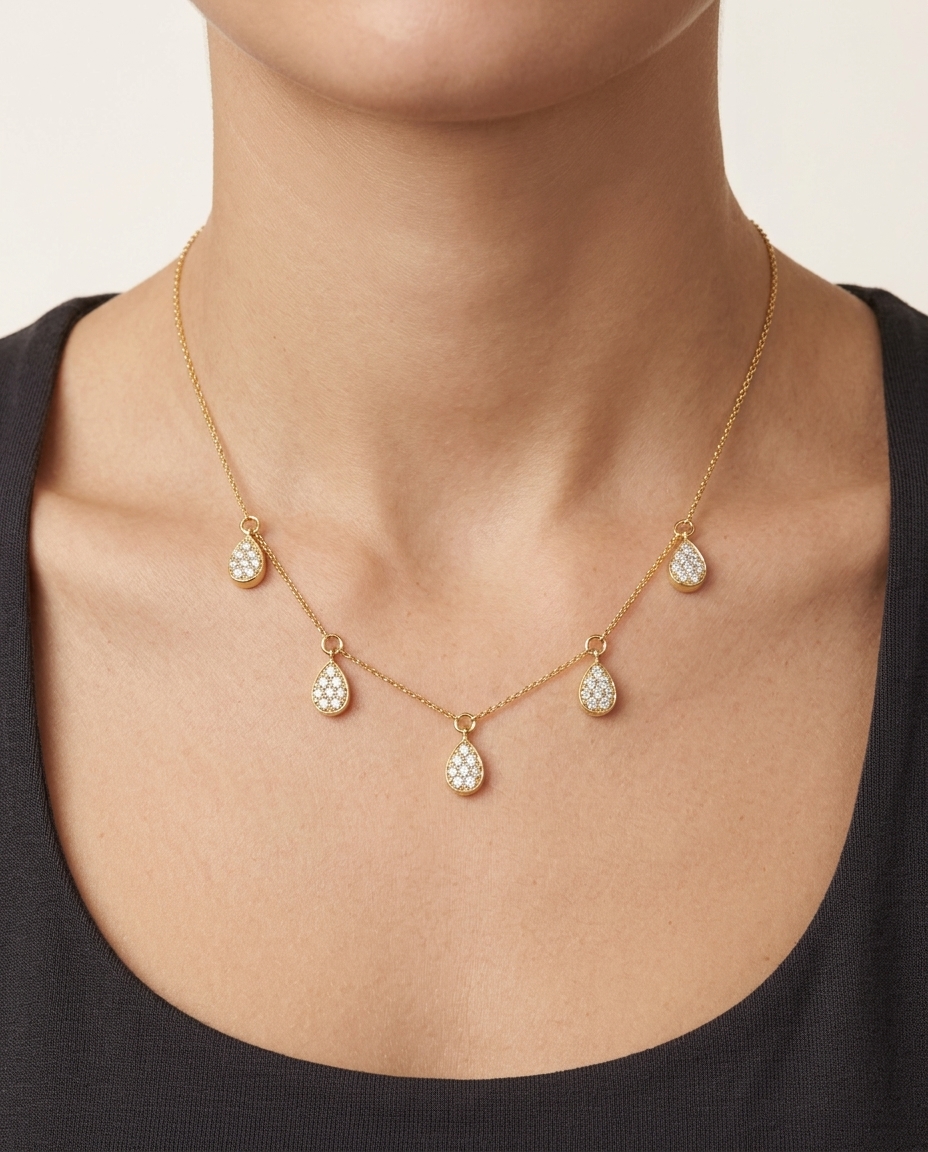 14KT Yellow Gold Diamond Dangling Necklace view 2