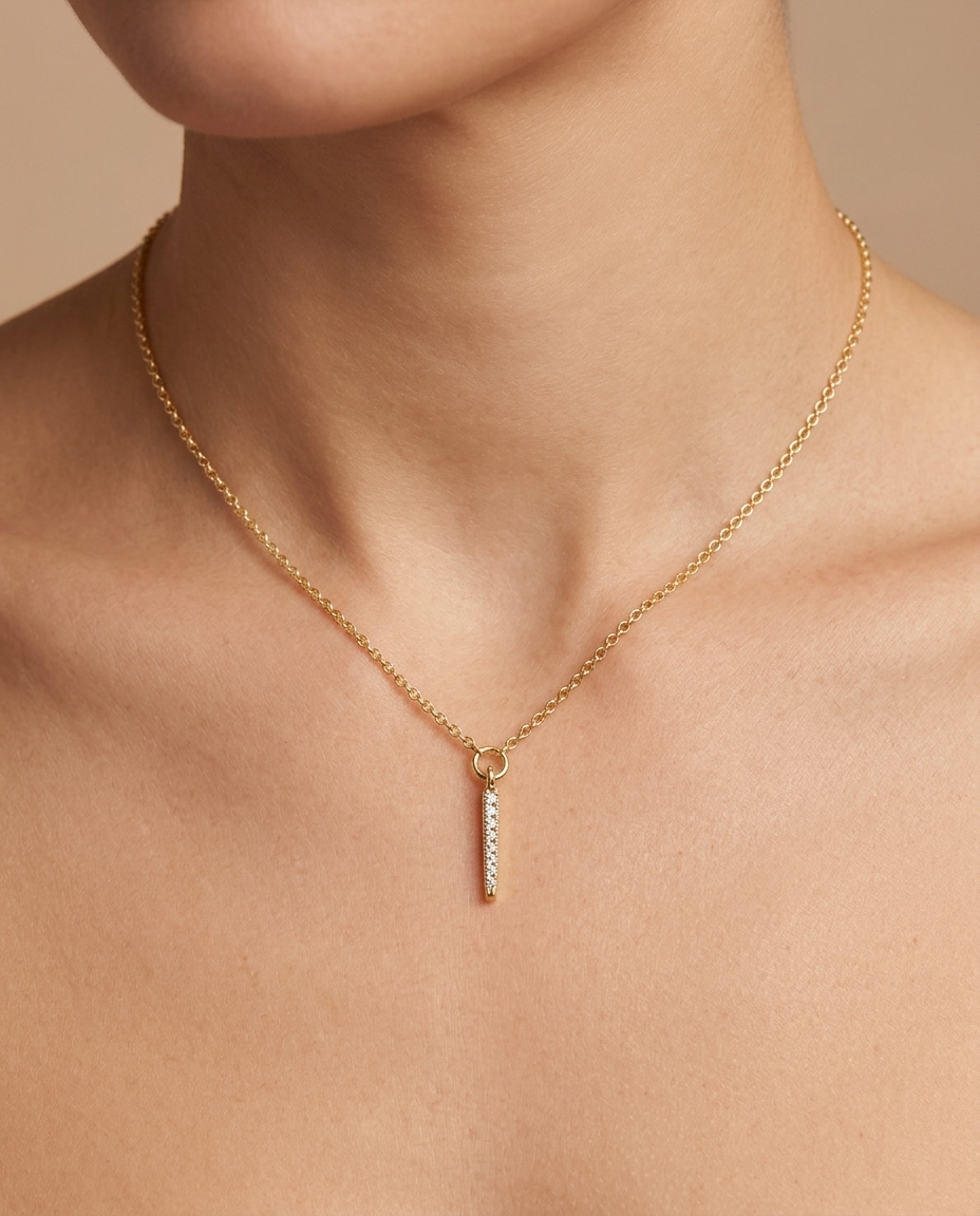 18KT Gold Diamond Necklace on model