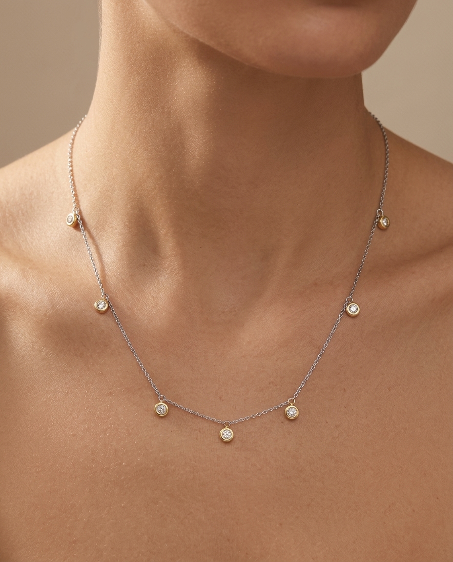 14KT Gold Diamond Dangling Necklace view 2