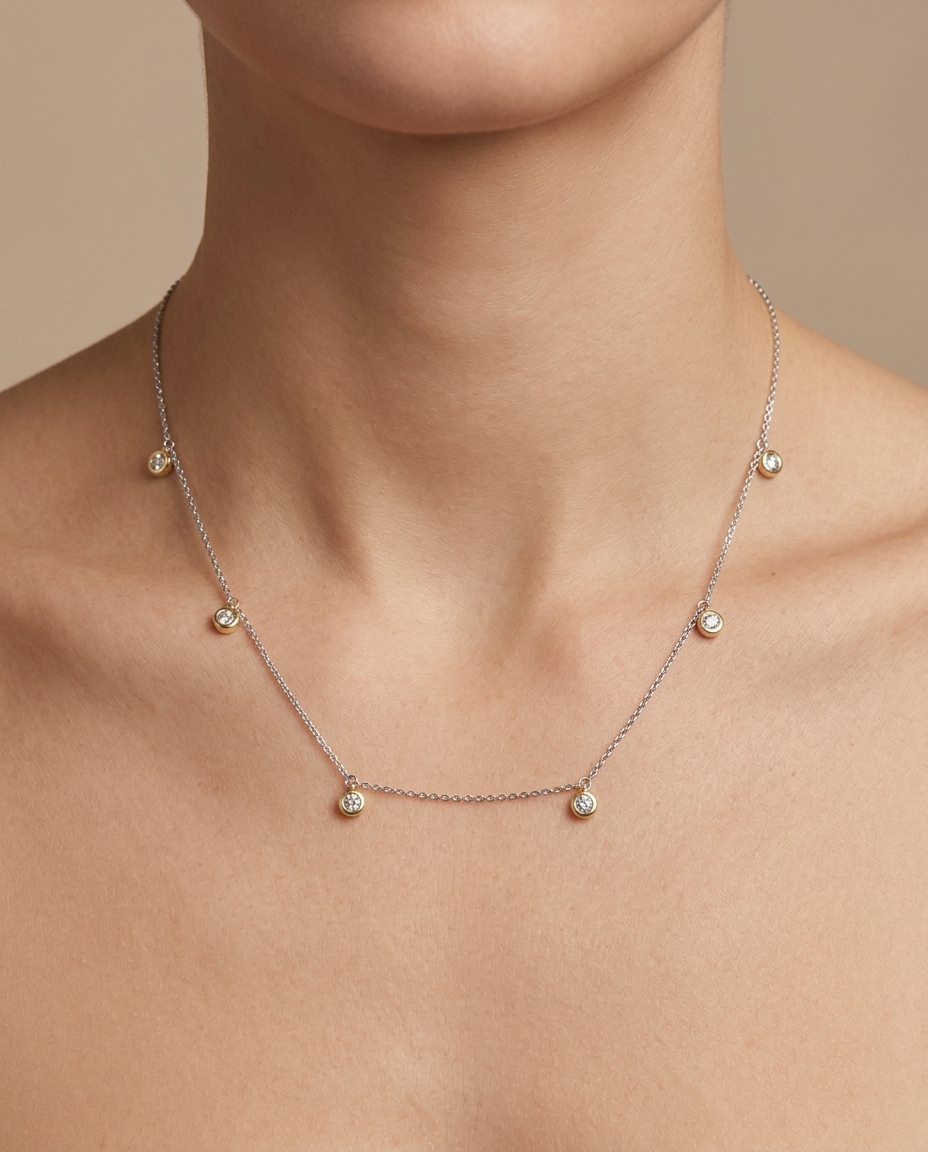 14KT Gold Diamond Dangling Necklace view 2