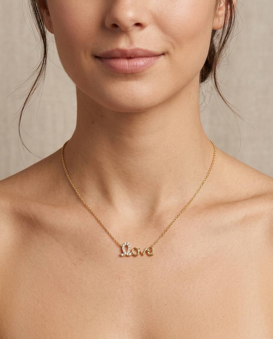 18KT Gold Diamond Love Necklace view 2