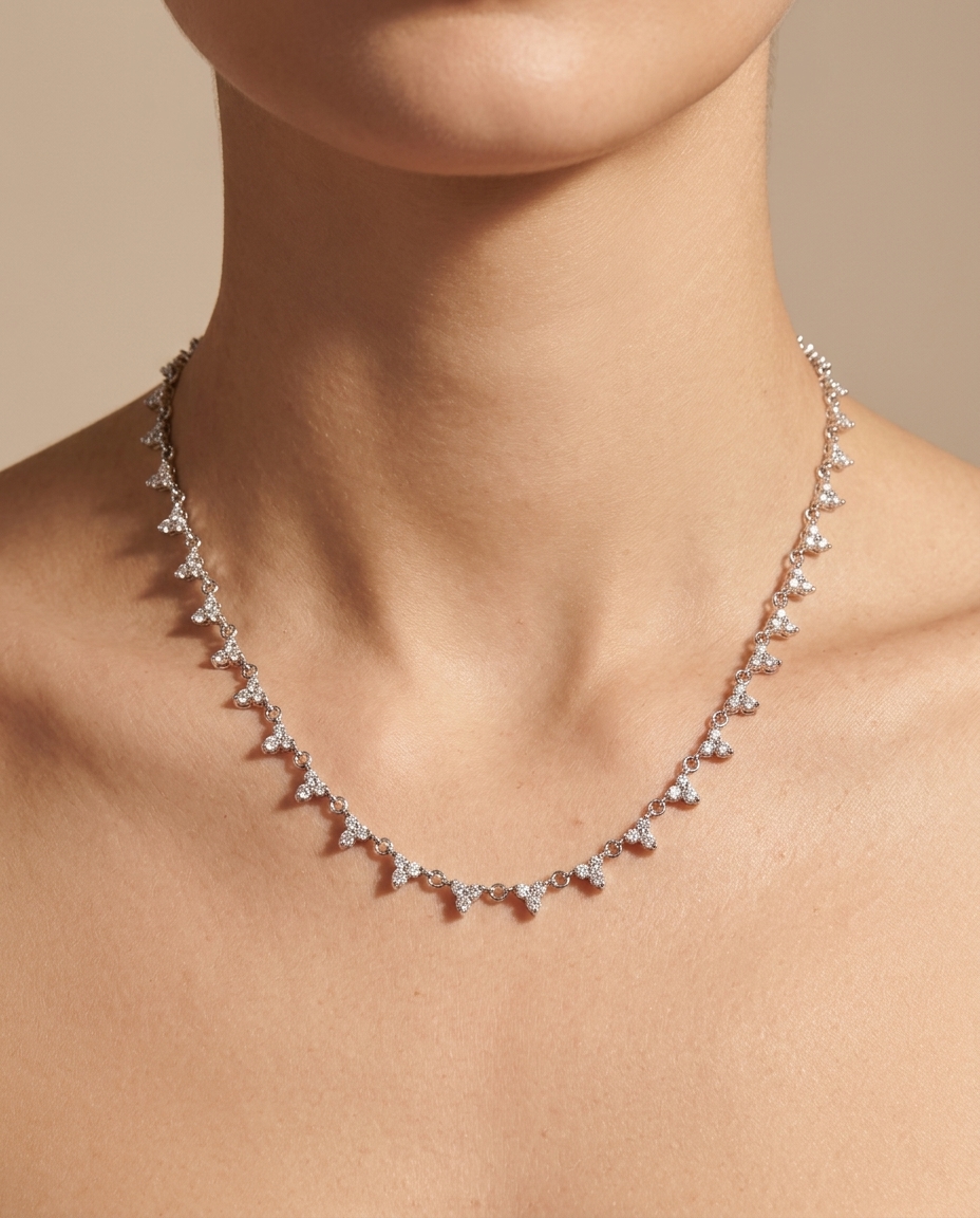 14KT White Gold Diamond Necklace view 2