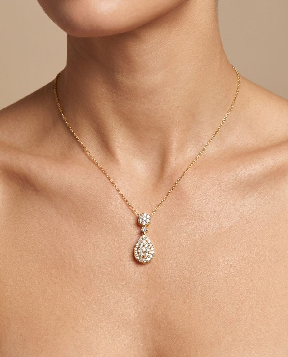 18KT Gold Diamond Necklace on model