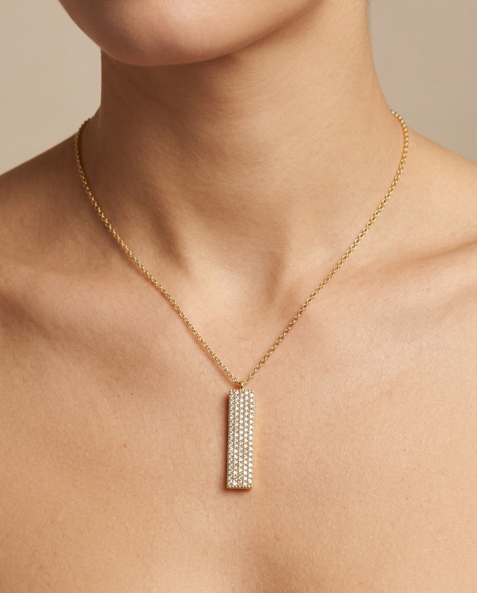 18KT Gold Diamond Necklace on model