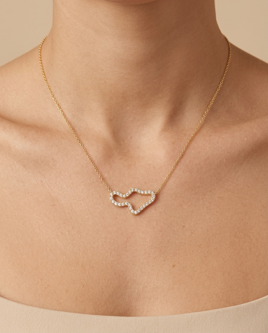 14KT Gold Diamond Necklace on model