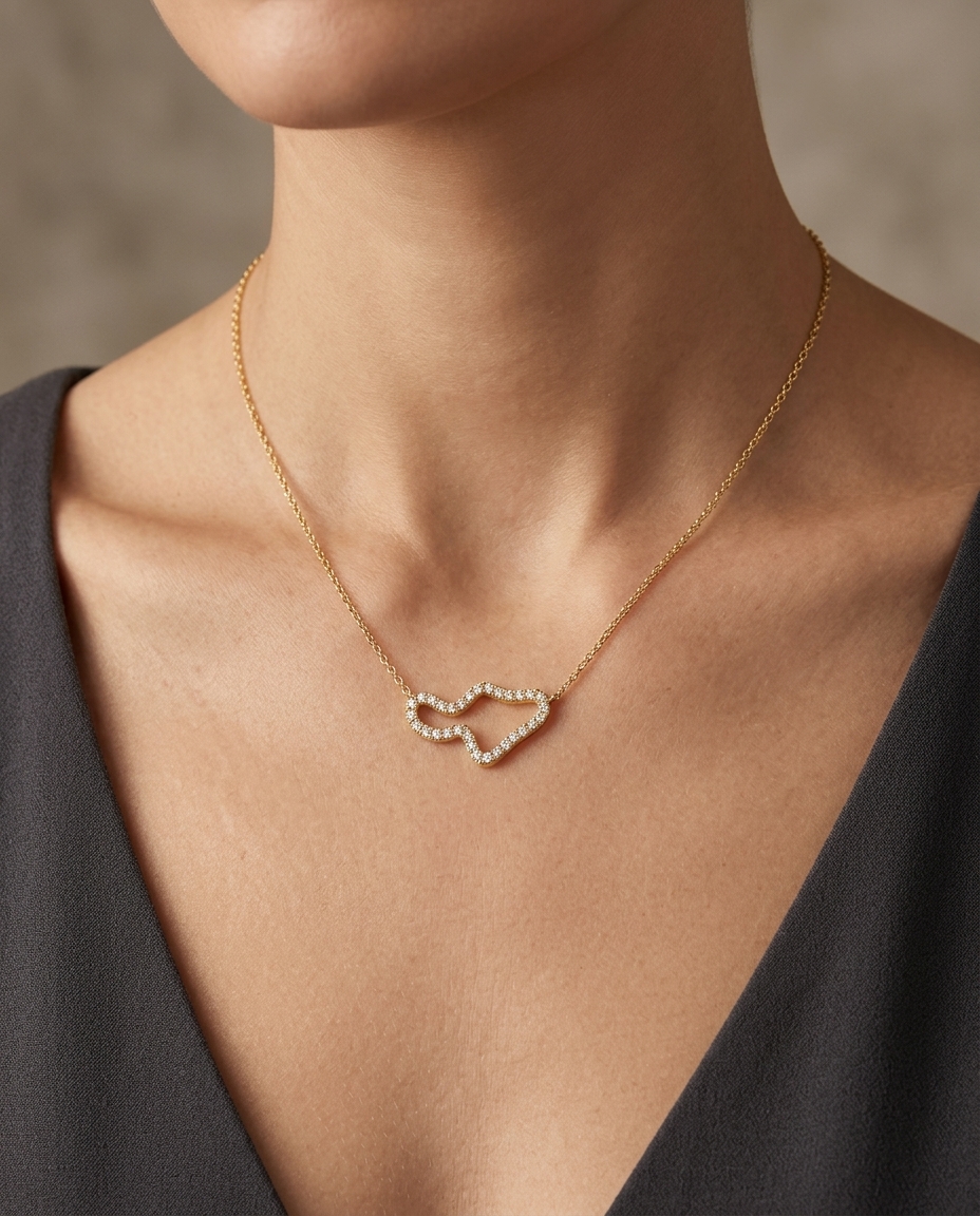 14KT Gold Diamond Necklace on model
