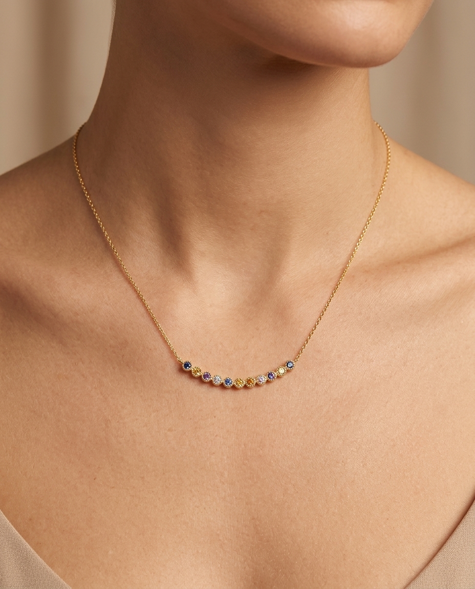 14KT Gold Diamond Bar Chain Necklace on model