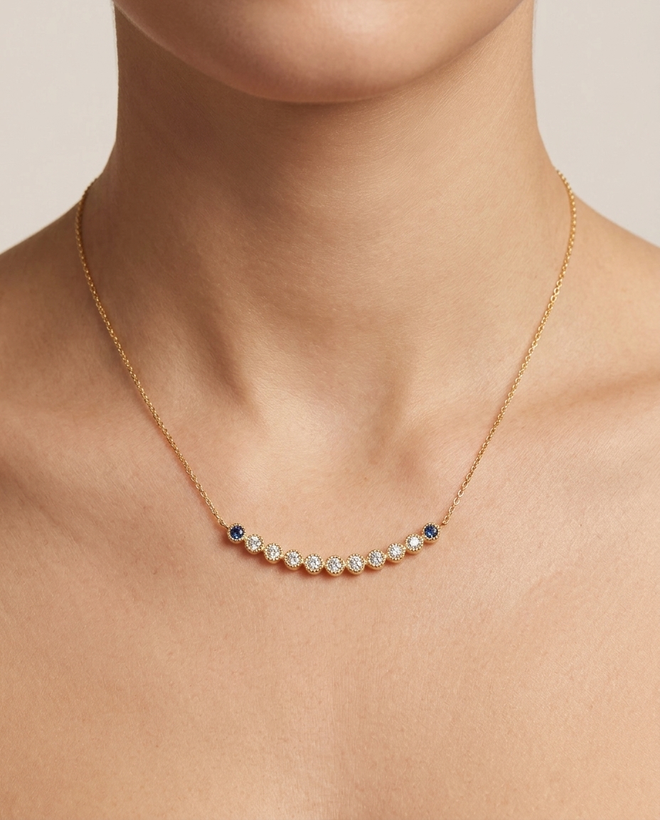 14KT Gold Diamond Bar Chain Necklace view 2