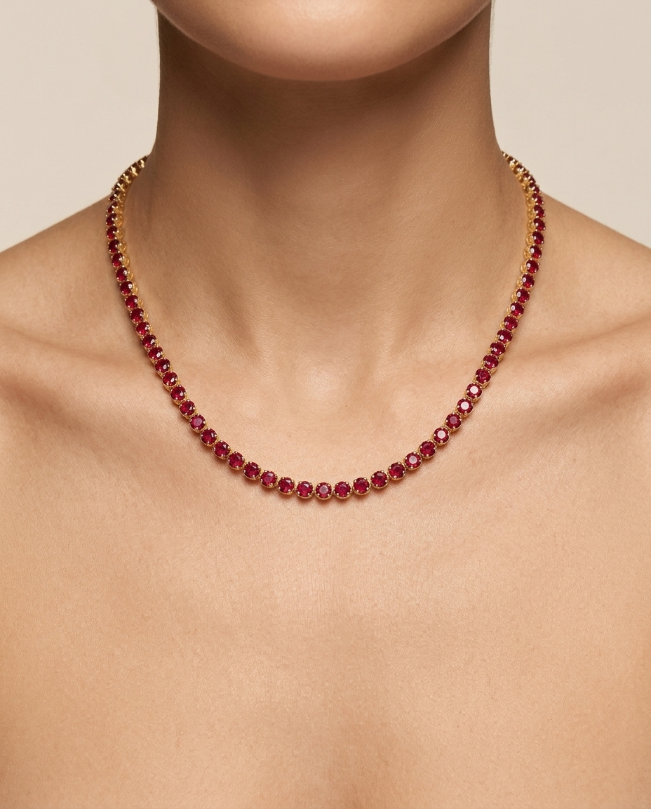 14KT Gold Ruby and Diamond Tennis Necklace (5.00 CTS) view 2