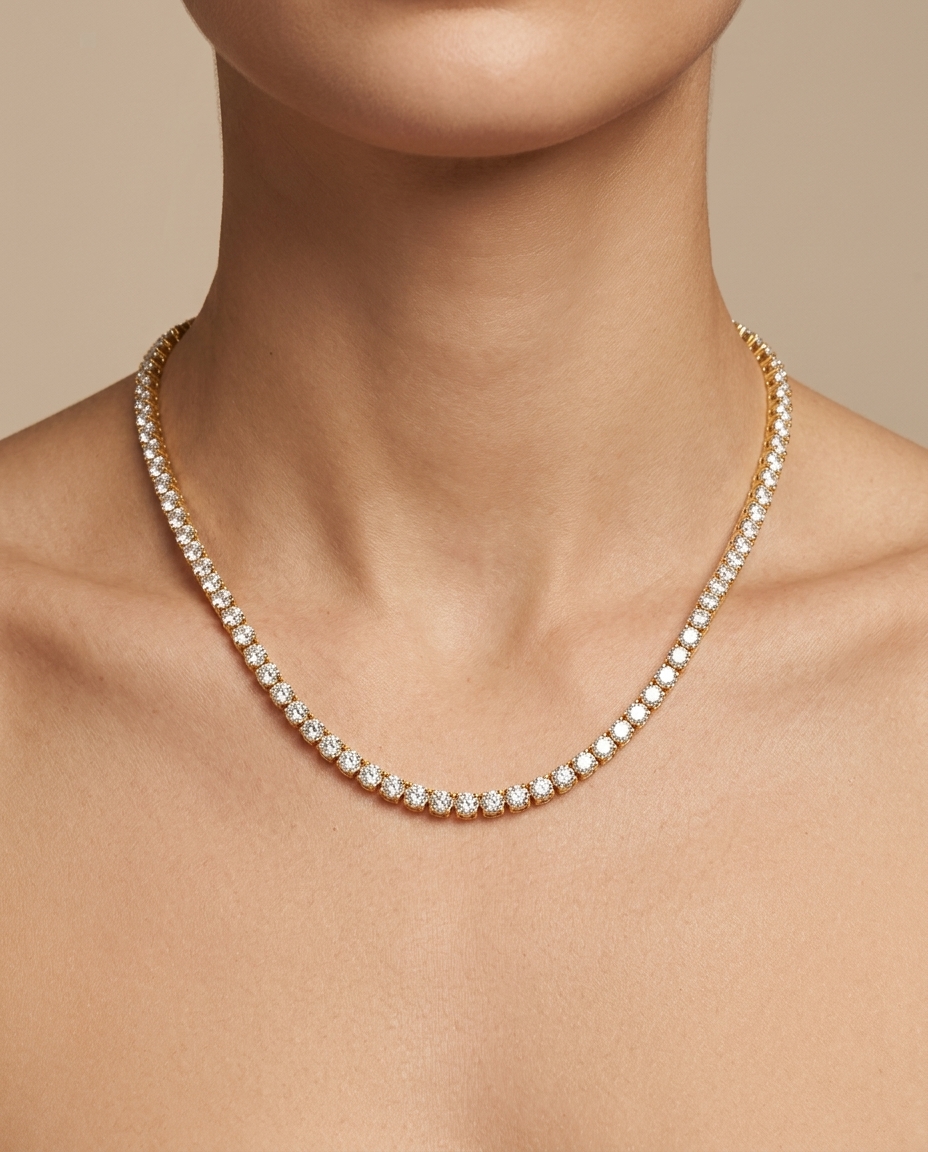 14KT Gold Diamond 4 Prong Tennis Necklace (8.00 CTS) view 2