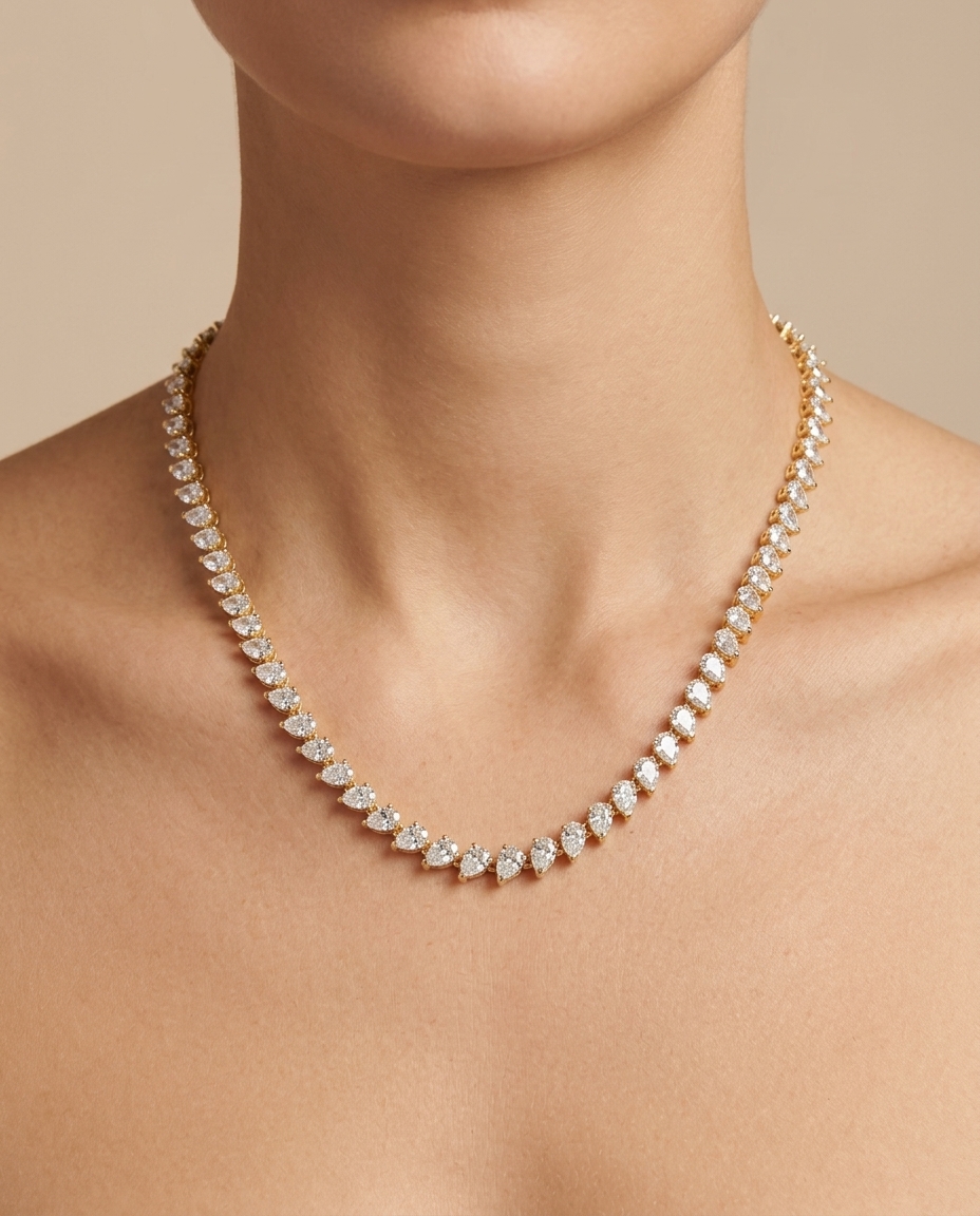 14KT Yellow Gold Diamond Necklace on model