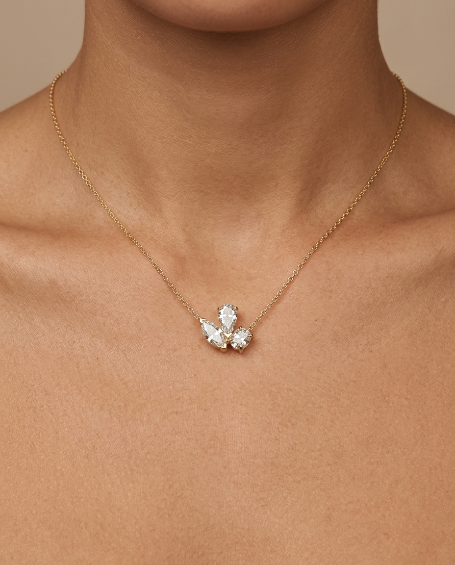 14KT Yellow Gold Diamond Pendant Necklace on model