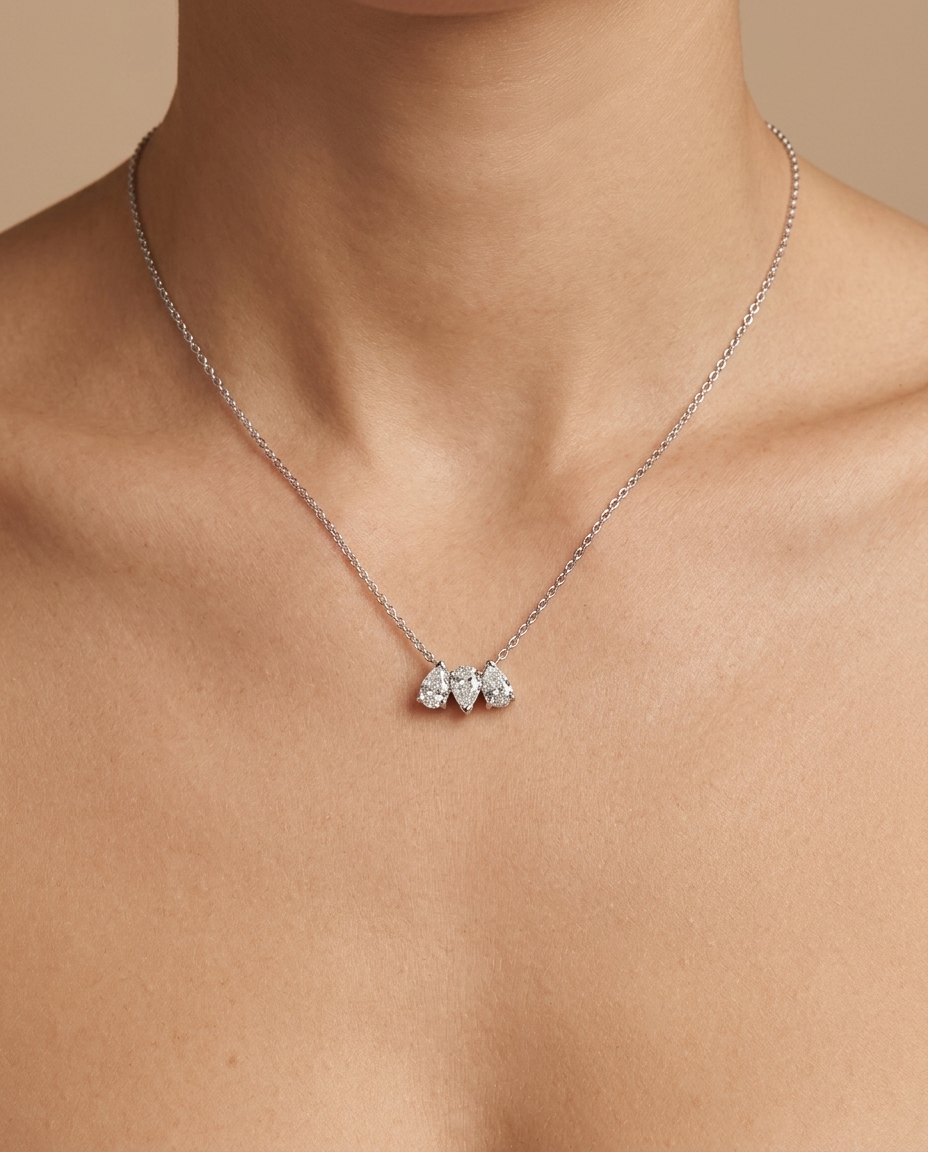 14KT White Gold Diamond Pendant Necklace on model