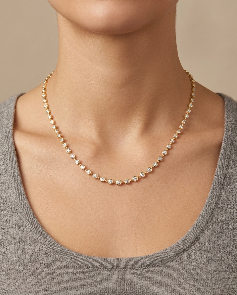14KT Gold Diamond BY the Yard Necklace on model
