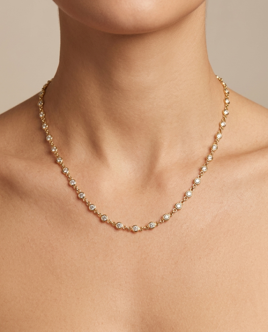14KT Gold Diamond BY the Yard Necklace on model