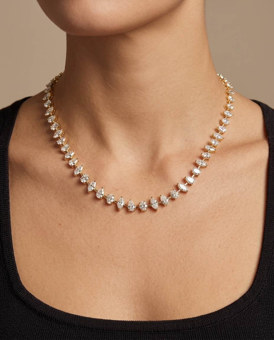 14KT Yellow Gold Assorted Diamond Necklace view 2