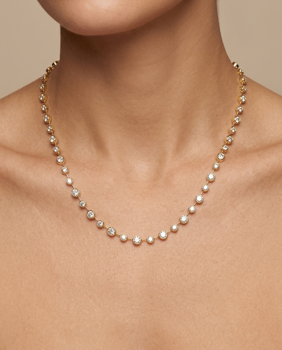 14KT Gold Station Diamond Bezel Tennis Necklace (5.50 CTS) view 2