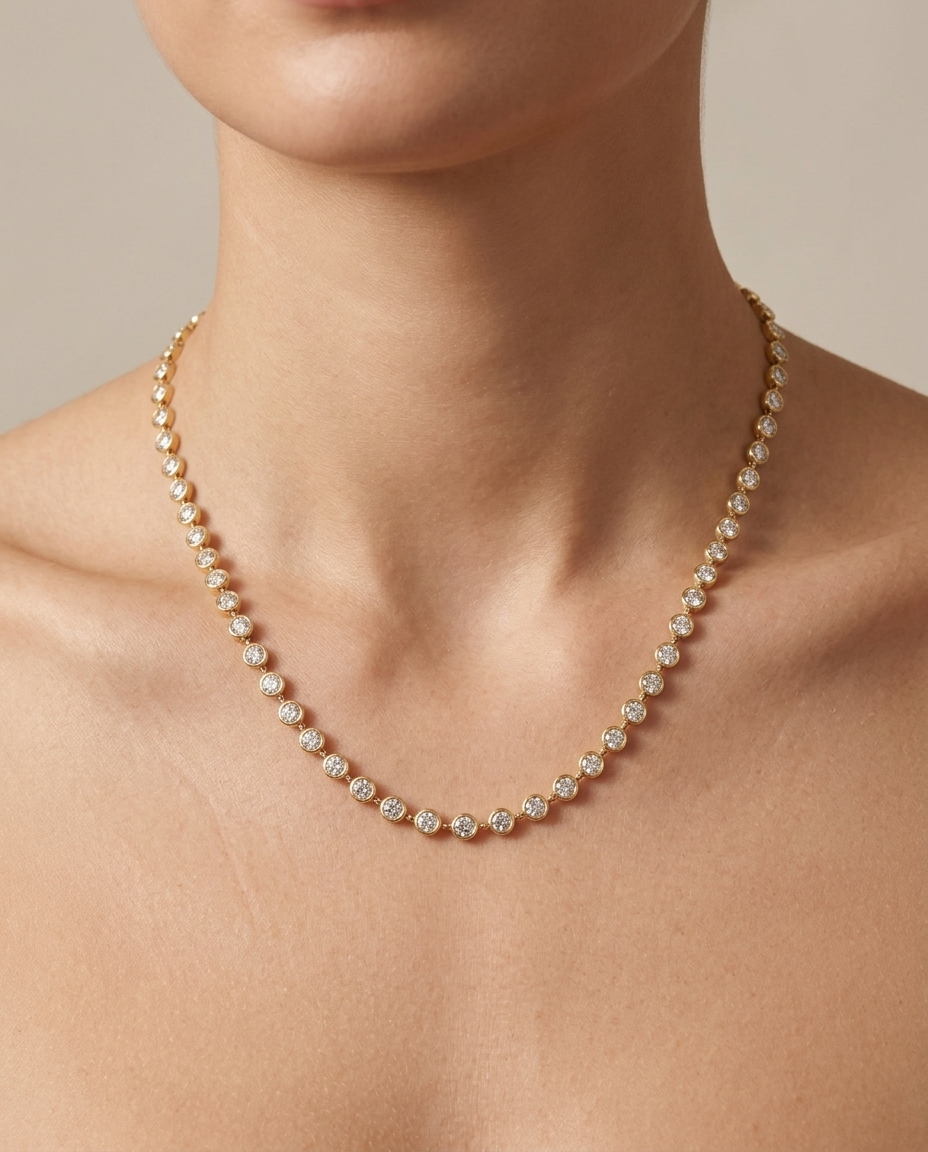 14KT Gold Diamond BY the Yard Necklace on model